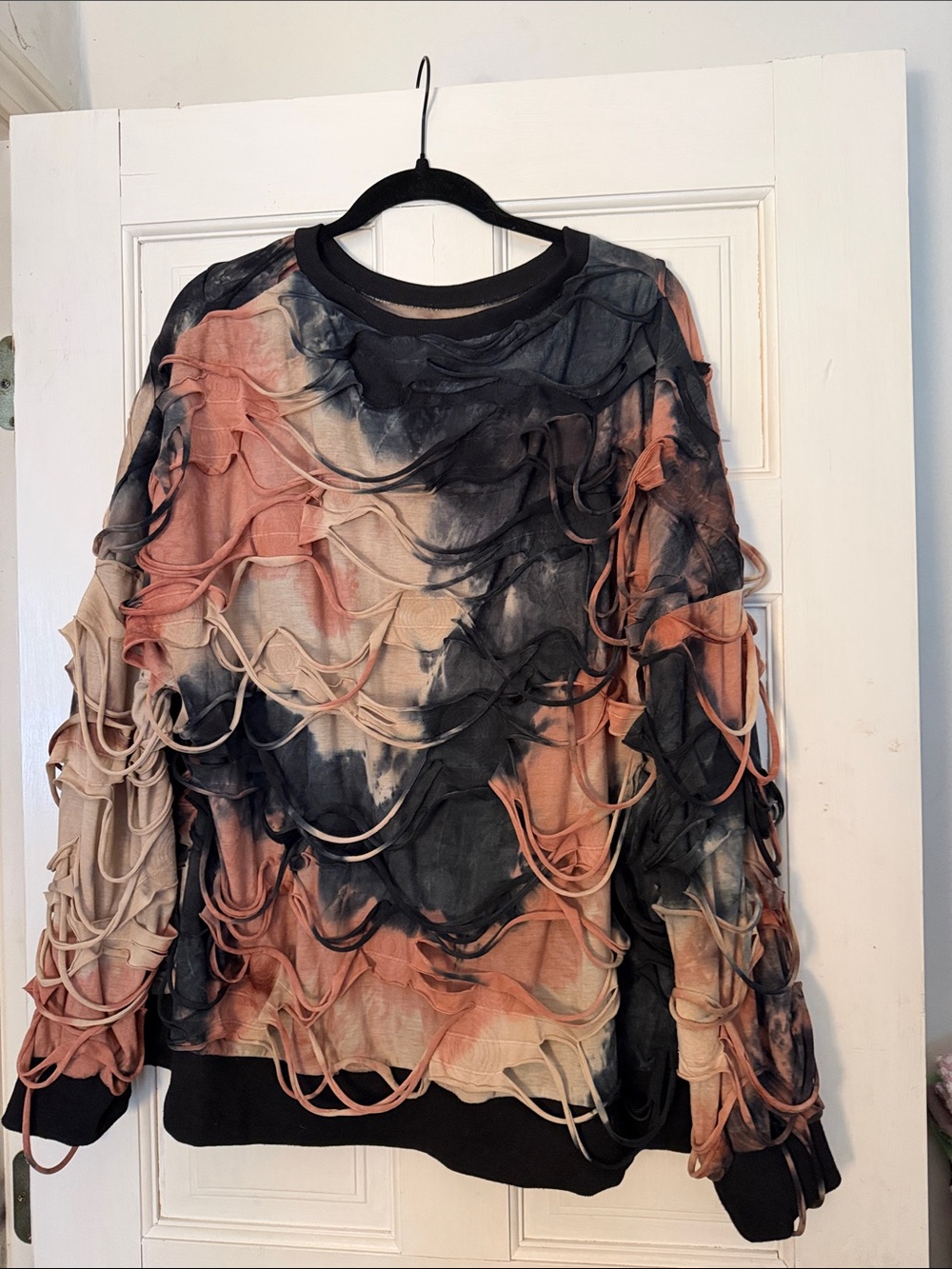 SHEIN Layered Loop Tie-Dye Sweater - Black, Peach, Cream